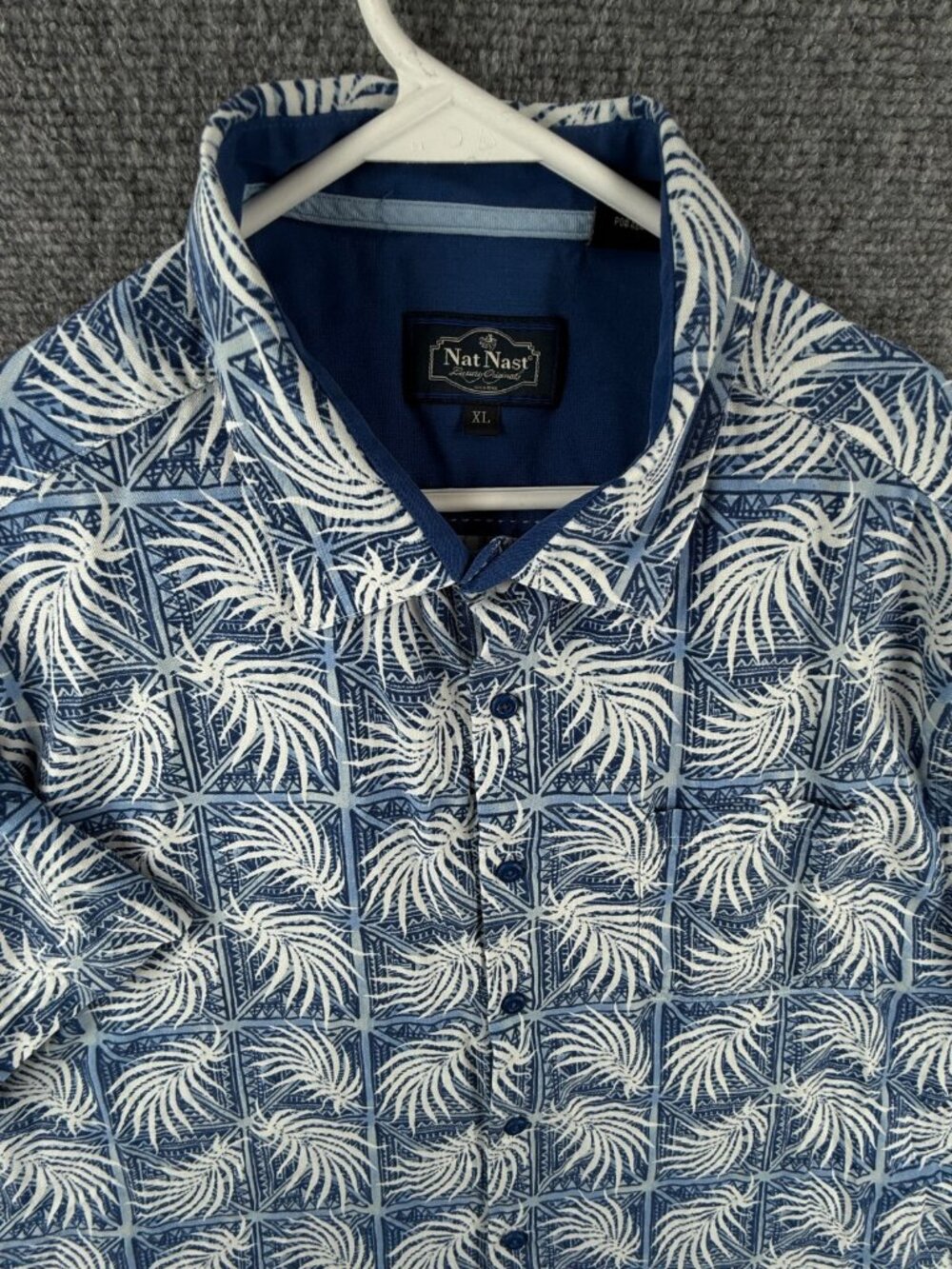 Nat Nast Floral Blue Button Up Shirt XL Silk Cotton Blend Hawaii Woven Adult